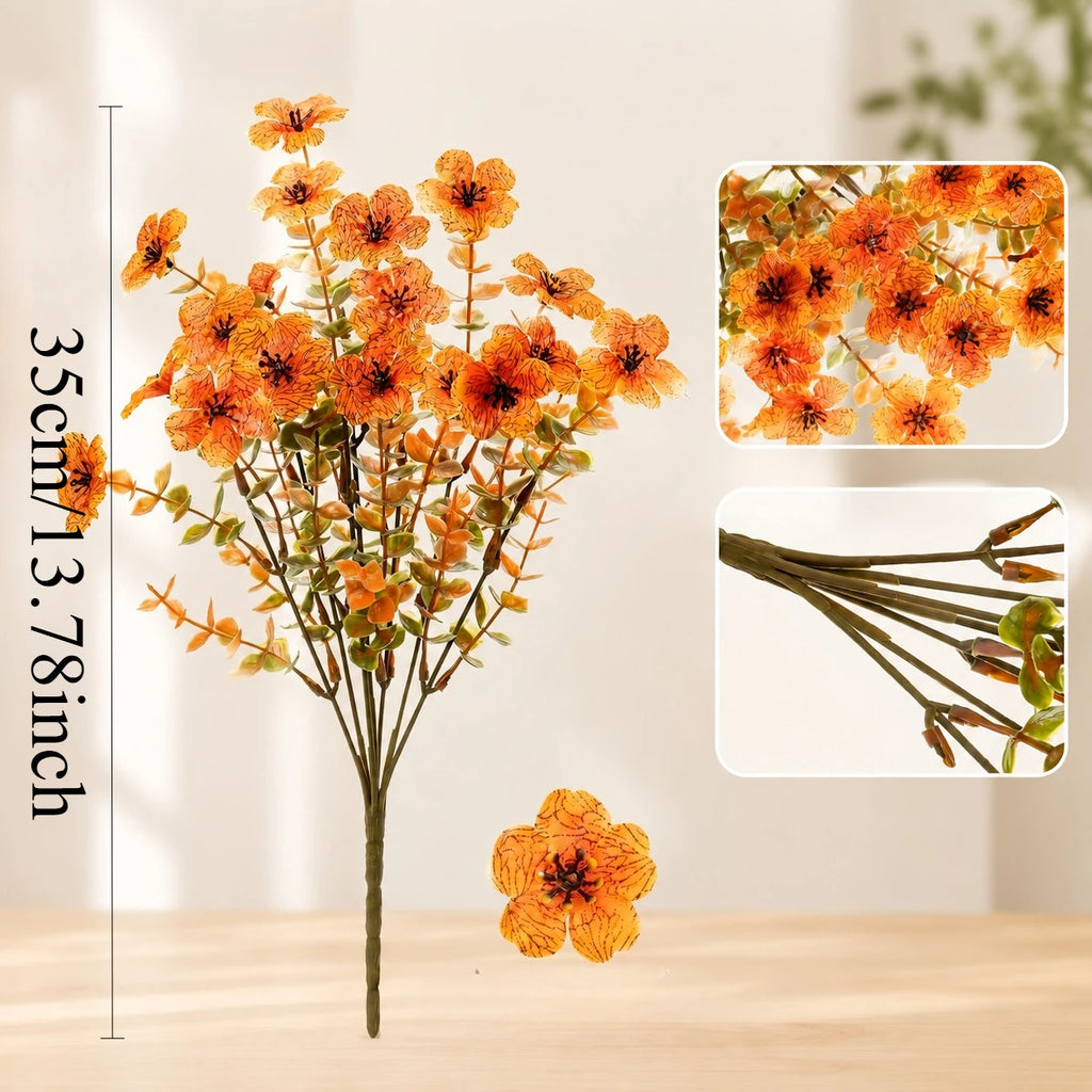 Artificial Fall Orange and Eucalyptus Flowers Bouquet, UV Resistant Fake Flowers
