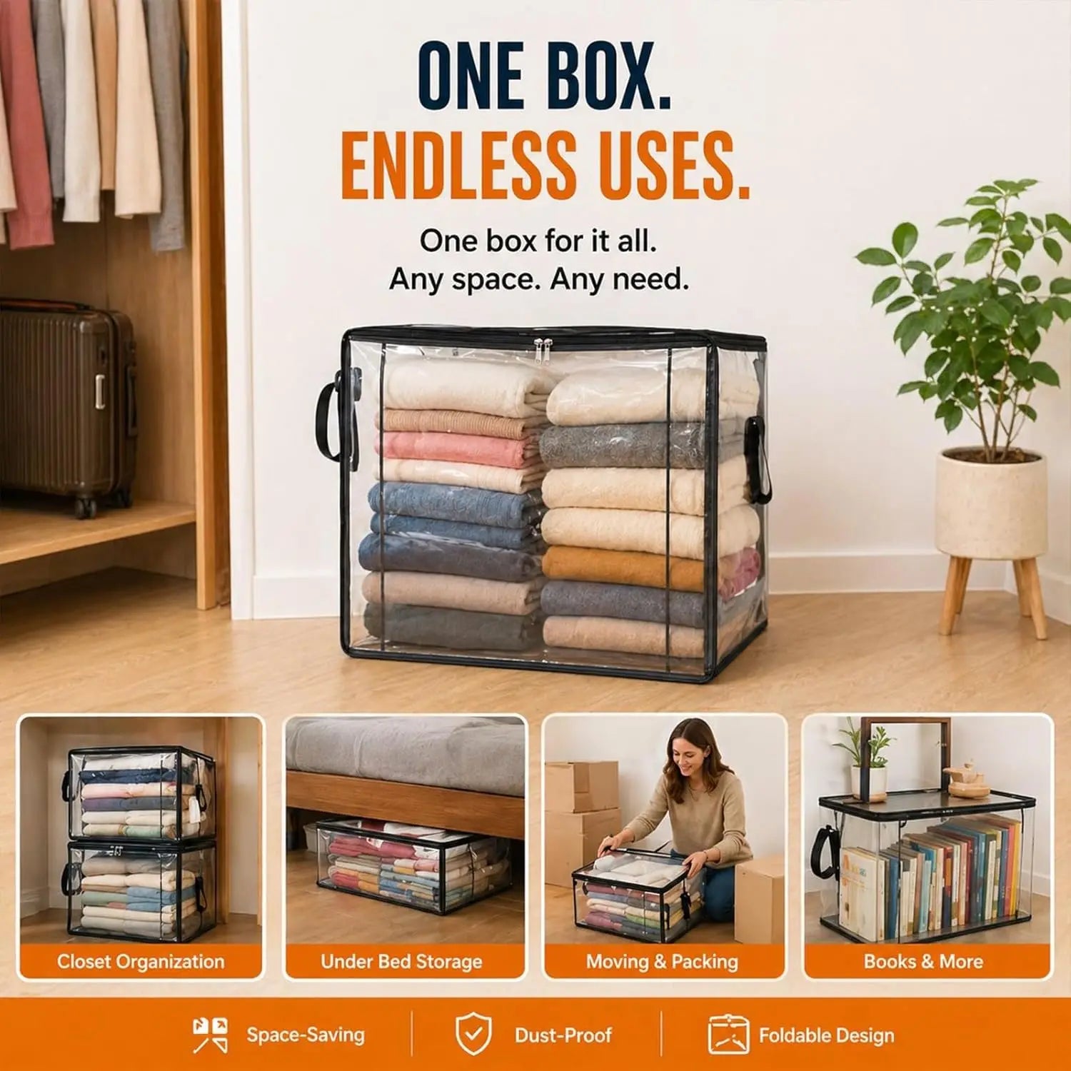 ✨LAST DAY 50%OFF ✨Large Heavy-Duty Thick Plastic Clear Storage Bag for Clothes, Moving & Storage