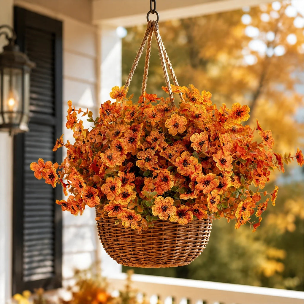 Artificial Fall Orange and Eucalyptus Flowers Bouquet, UV Resistant Fake Flowers