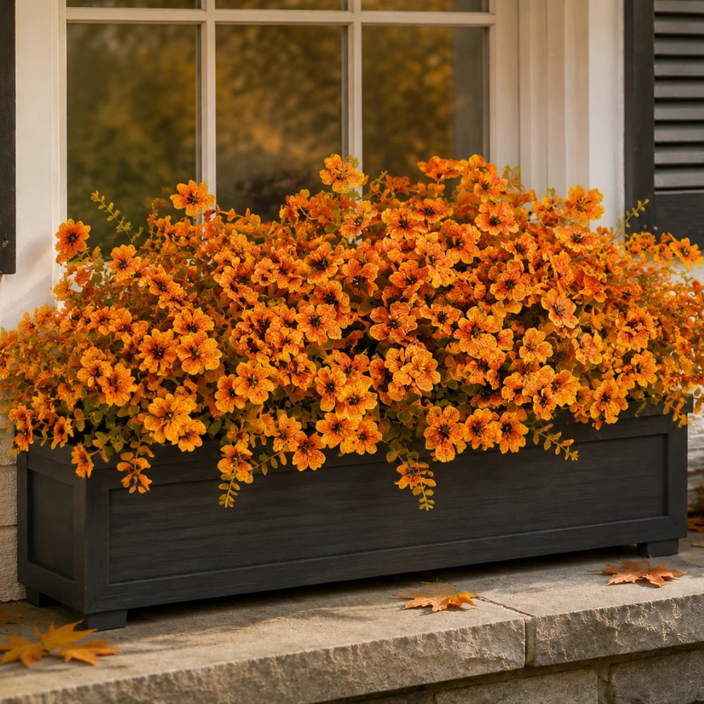 Artificial Fall Orange and Eucalyptus Flowers Bouquet, UV Resistant Fake Flowers