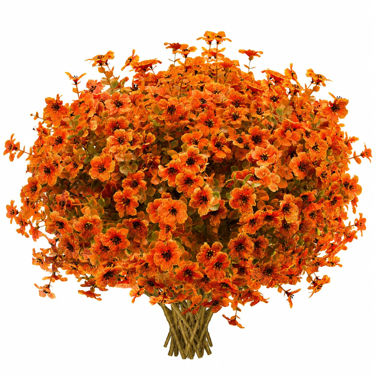 Artificial Fall Orange and Eucalyptus Flowers Bouquet, UV Resistant Fake Flowers