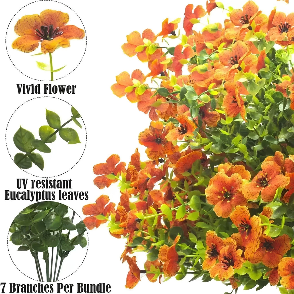 4 Stems Colorful Fall Fake Flowers - UV Resistant Artificial Outdoor Plants for Halloween Porch Decor