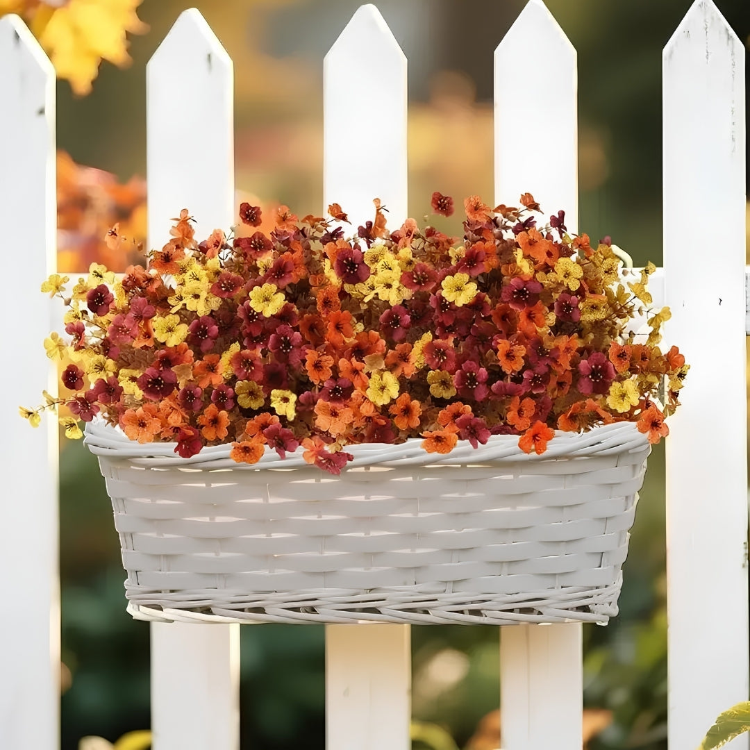 4 Stems Colorful Fall Fake Flowers - UV Resistant Artificial Outdoor Plants for Halloween Porch Decor