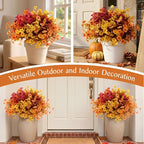4 Stems Colorful Fall Fake Flowers - UV Resistant Artificial Outdoor Plants for Halloween Porch Decor