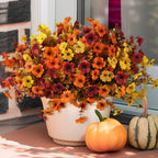4 Stems Colorful Fall Fake Flowers - UV Resistant Artificial Outdoor Plants for Halloween Porch Decor