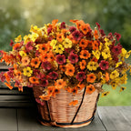 4 Stems Colorful Fall Fake Flowers - UV Resistant Artificial Outdoor Plants for Halloween Porch Decor